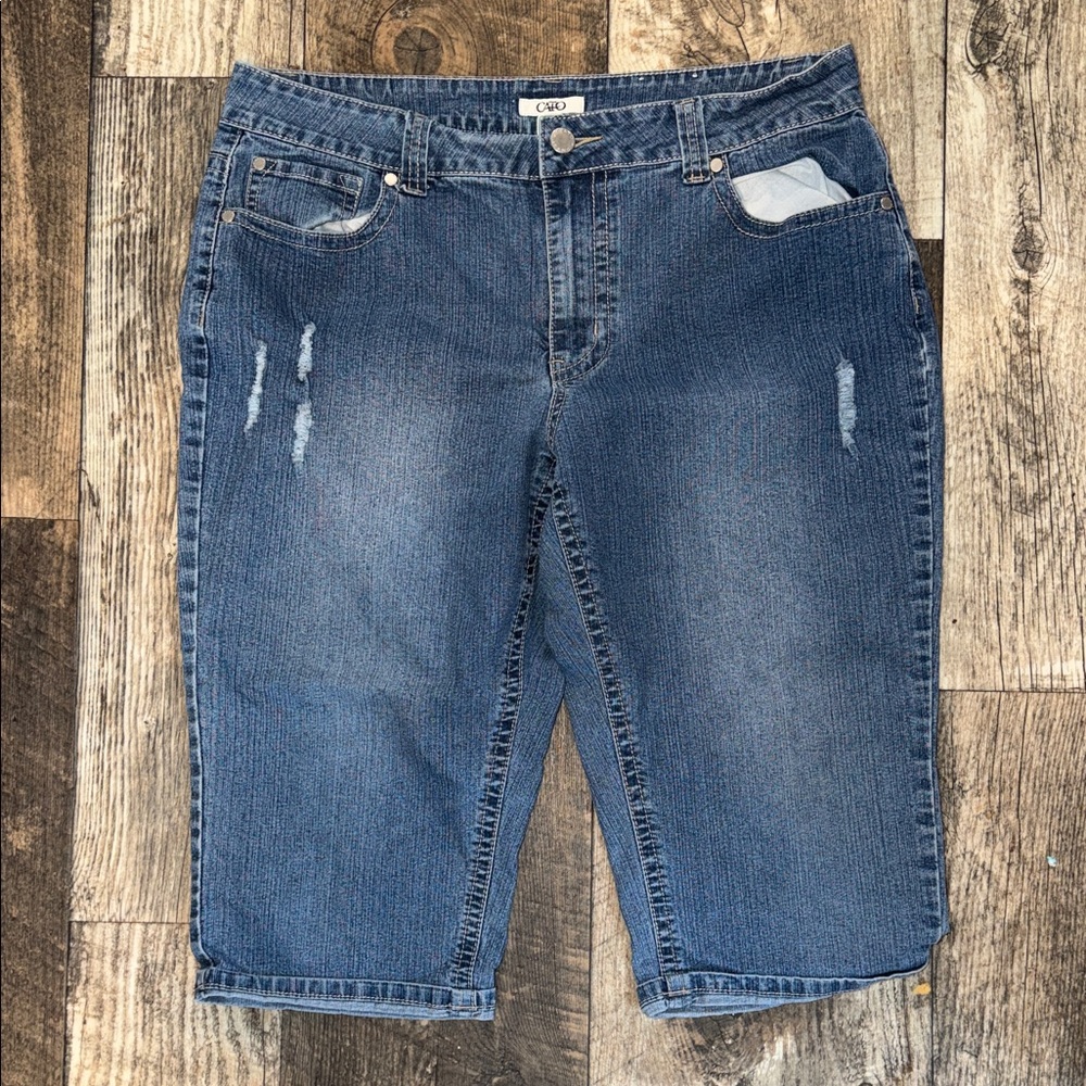 Cato Blue Denim Bermuda Shorts with Light Distress